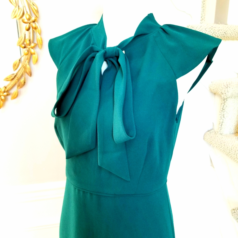 🆕️ J Crew Green Neck-tie sheath dress ruffle - Picture 2 of 4